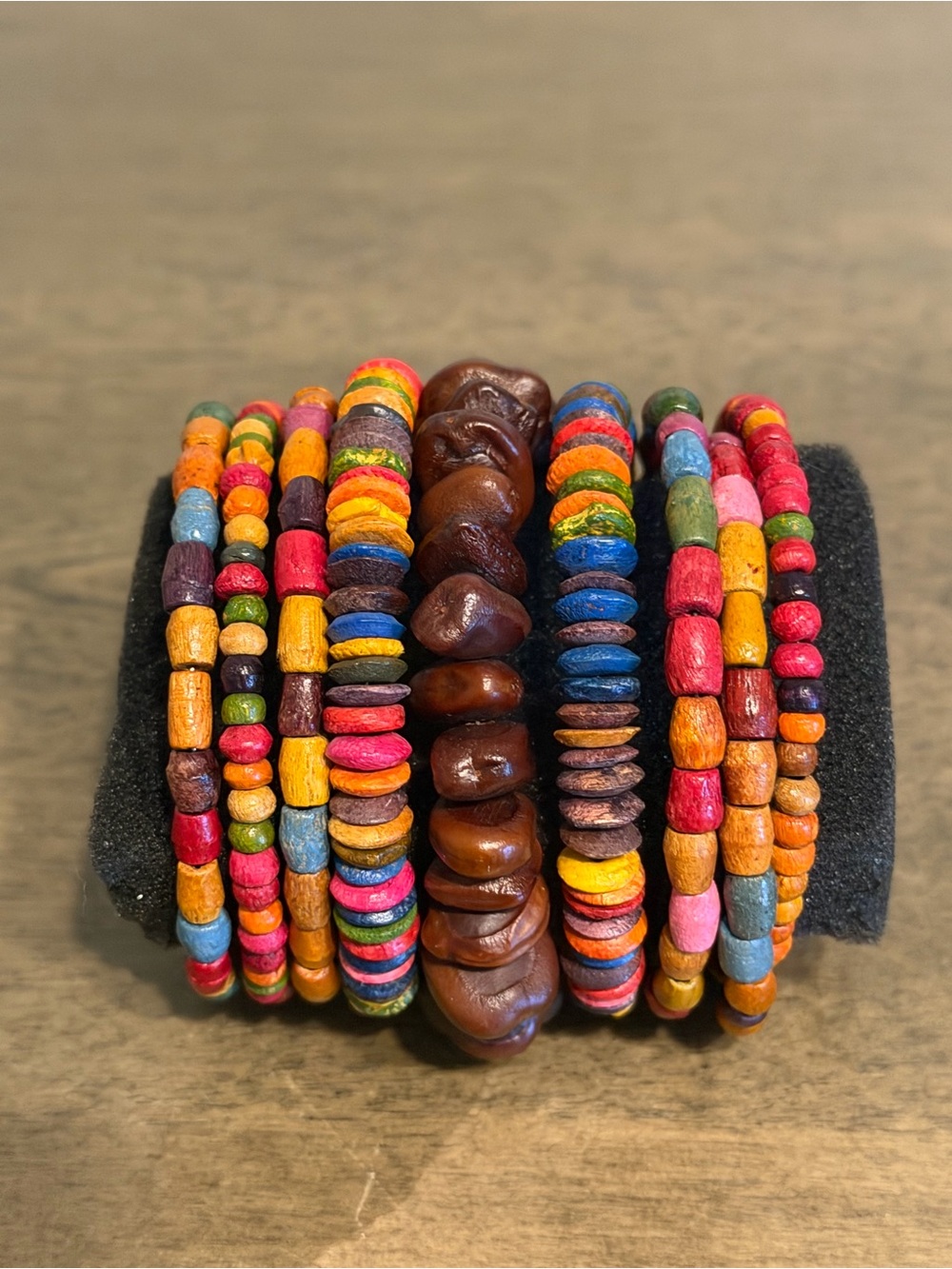 This Is A Multicoloured Wooden Beaded Coil Wrap Spiral Bracelet.